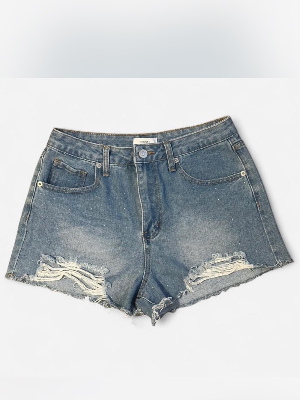 Forever 21 High-Rise Distressed Denim Shorts - Blue